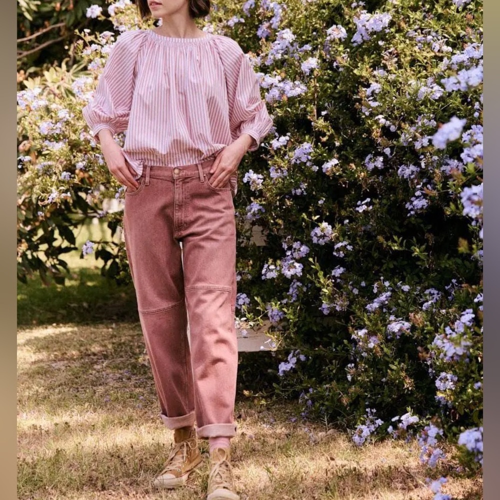 THE GREAT. The Billy Cropped High Waist Straight Leg Jeans in Beetroot size 24